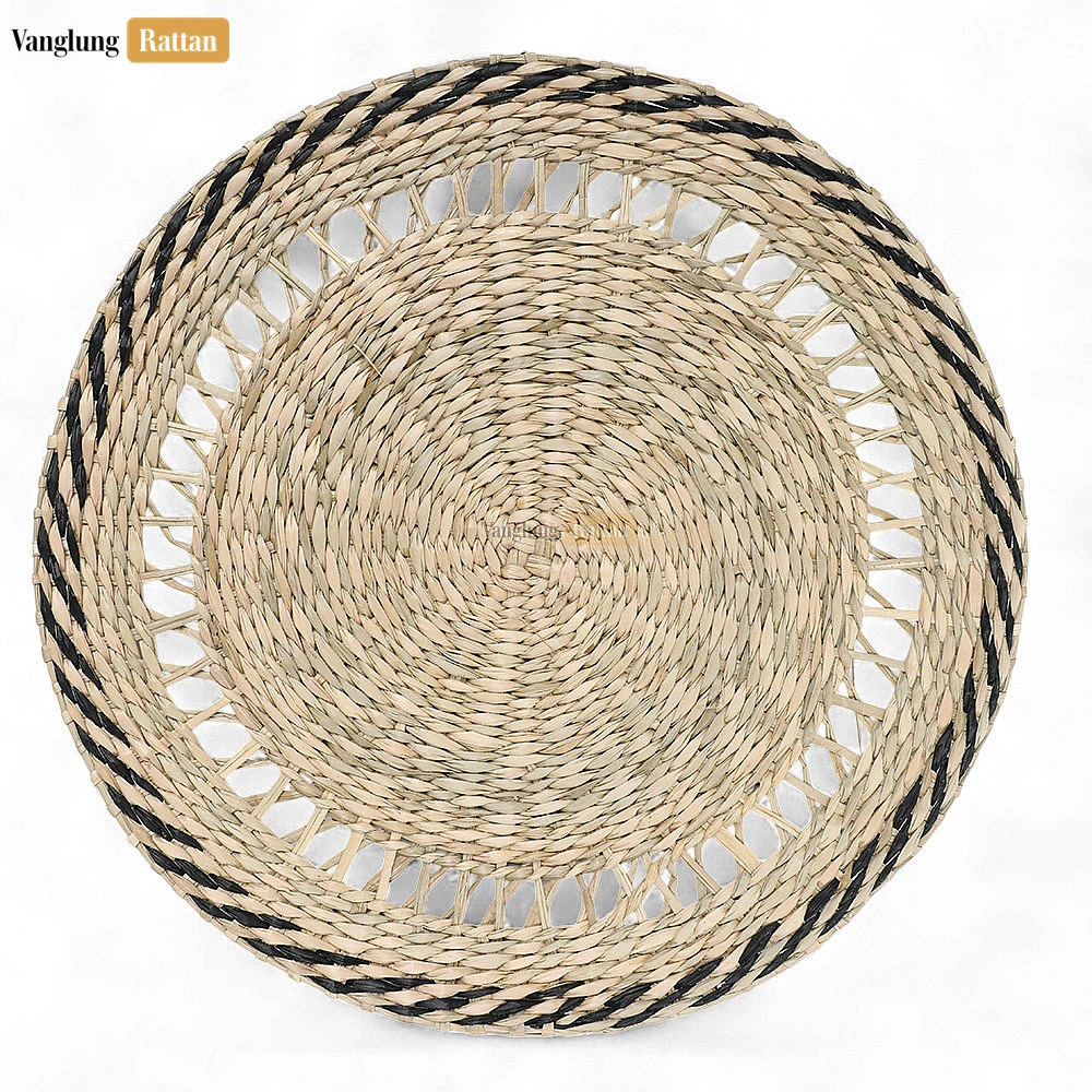 Black Round Shape Handicraft Seagrass Placemat for Decoration - UP072004 - Black Round Shape Handicraft Seagrass Placemat for Decoration - UP072004
