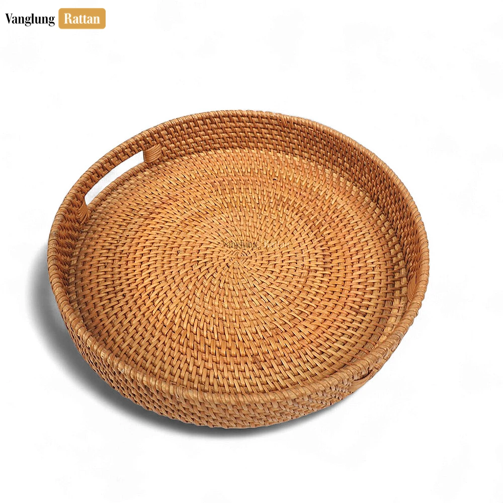 Brown Handle Round Bamboo Rattan Serving Tray - STRO011001 - 🌿 Product Details