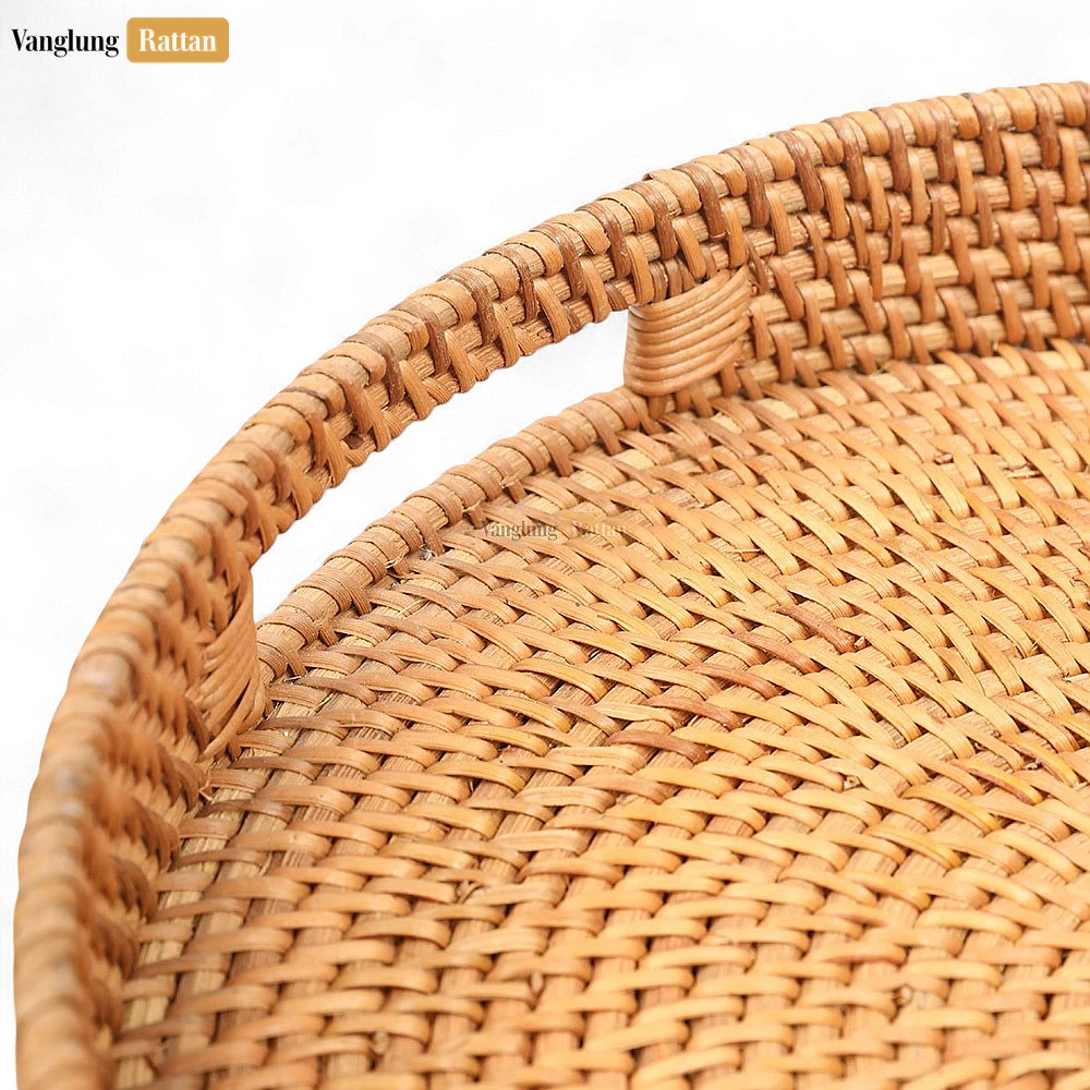 Brown Handle Round Bamboo Rattan Serving Tray - STRO011001 - 🏠 Applications