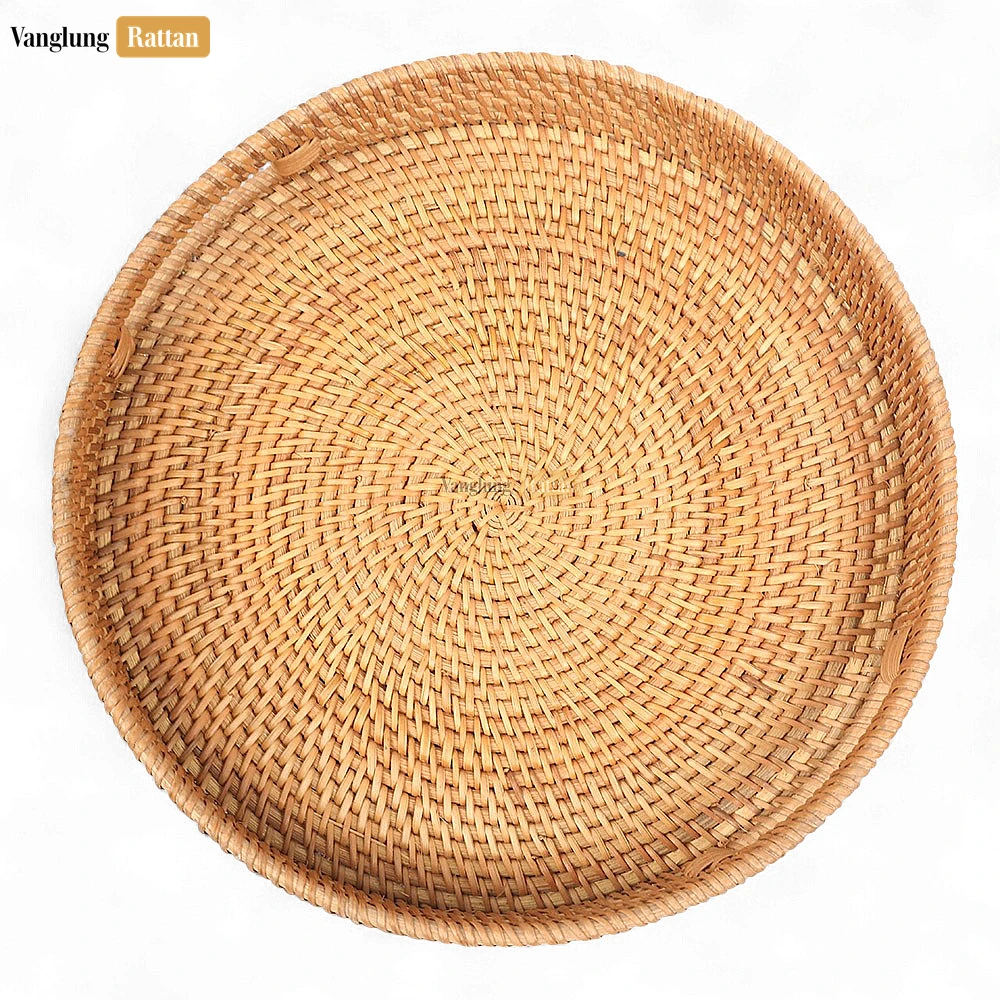 Brown Handle Round Bamboo Rattan Serving Tray - STRO011001 - ✨ Product Highlights