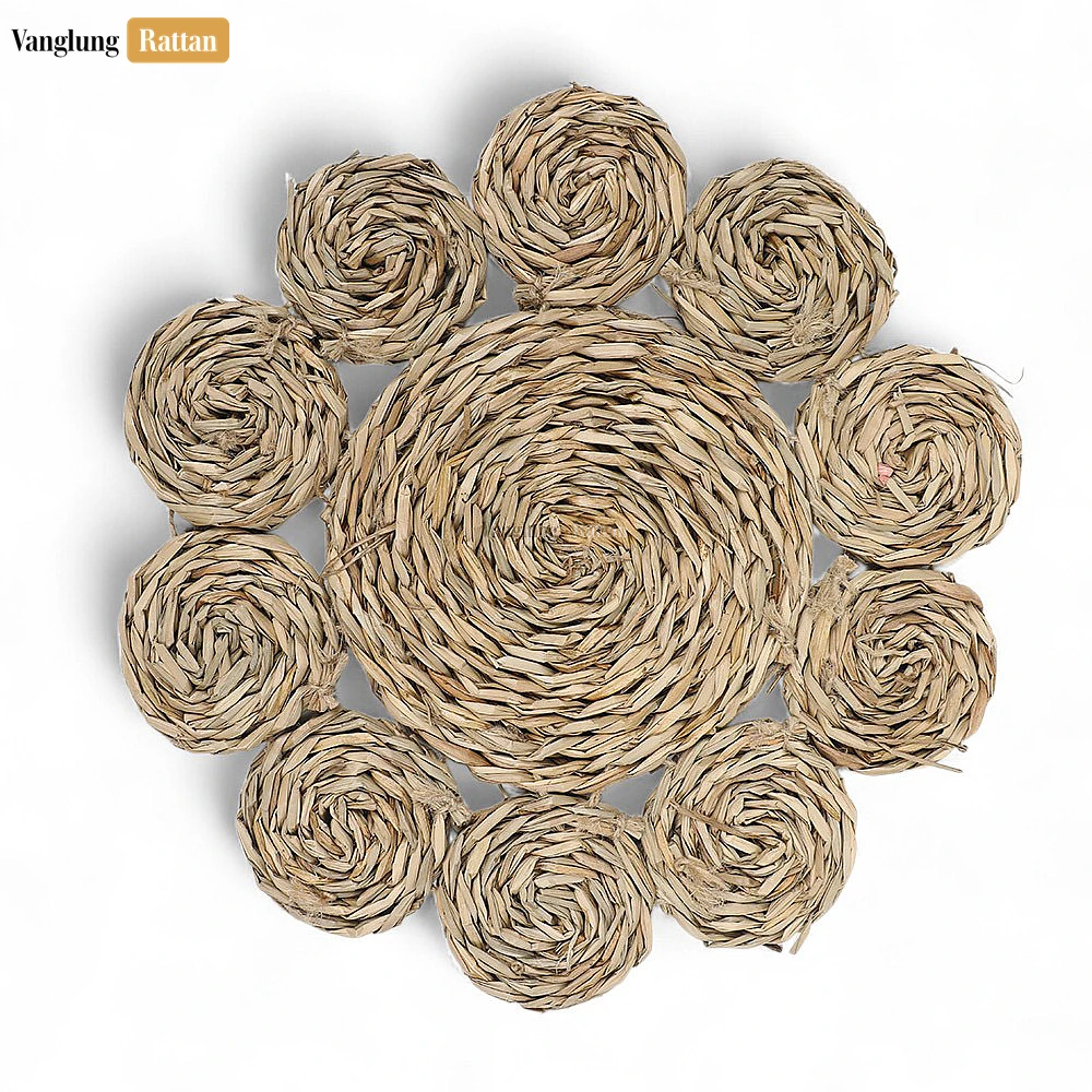 Brown Handwoven Water Hyacinth Placemat - Floral Herringbone Design for Decoration - UP081007-2 - Brown Handwoven Water Hyacinth Placemat - Floral Herringbone Design for Decoration