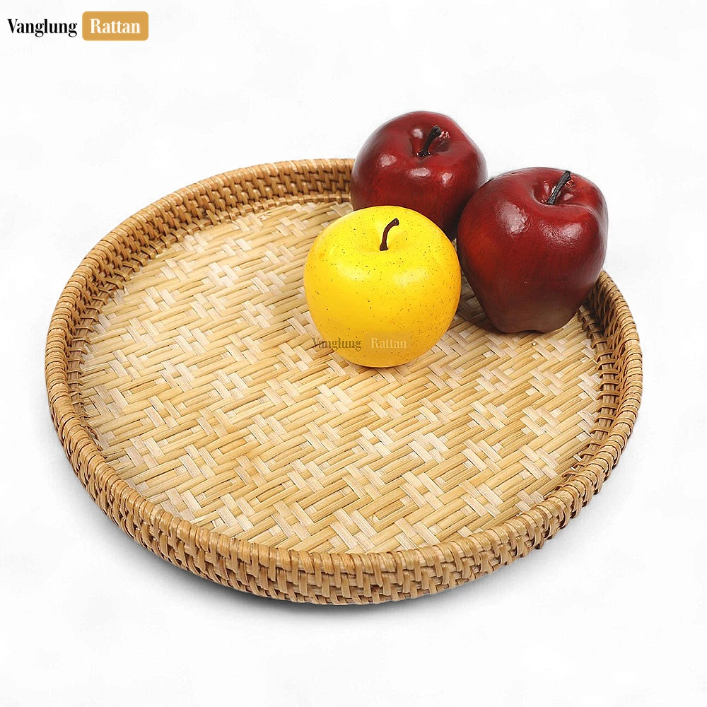 Brown Round High Quality Bambo Rattan Serving Tray - STRO013101 - Brown Round High Quality Bamboo Rattan Serving Tray - STRO013101