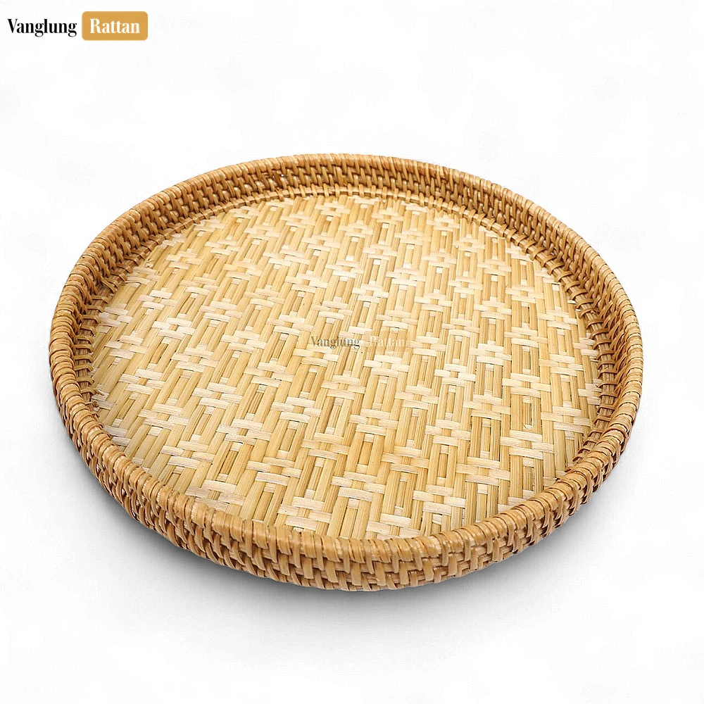 Brown Round High Quality Bambo Rattan Serving Tray - STRO013101 - 🌿 Product Details