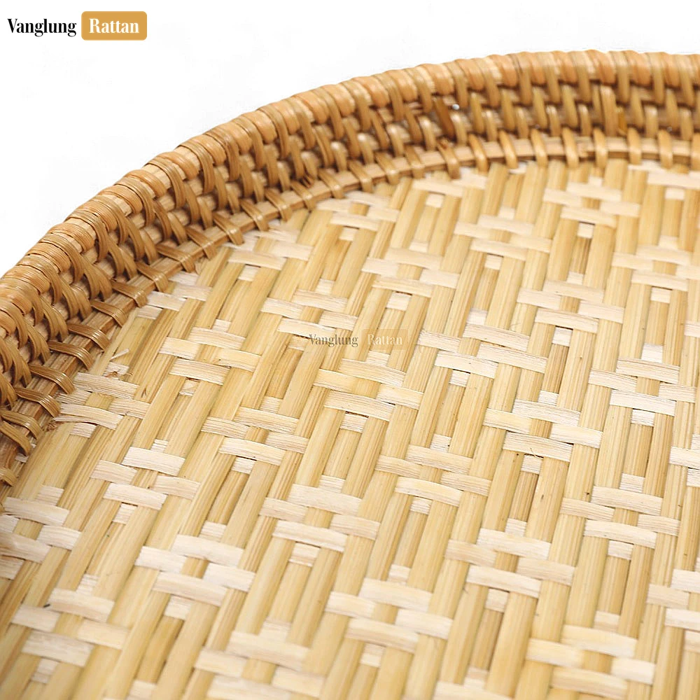 Brown Round High Quality Bambo Rattan Serving Tray - STRO013101 - 🏠 Applications