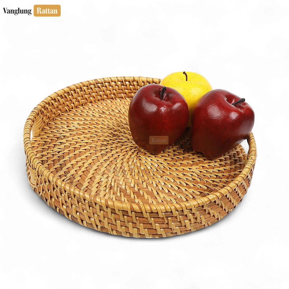 Brown Round High Quality Bamboo Rattan Serving Tray - STRO021001 - Brown Round High Quality Bamboo Rattan Serving Tray - STRO021001