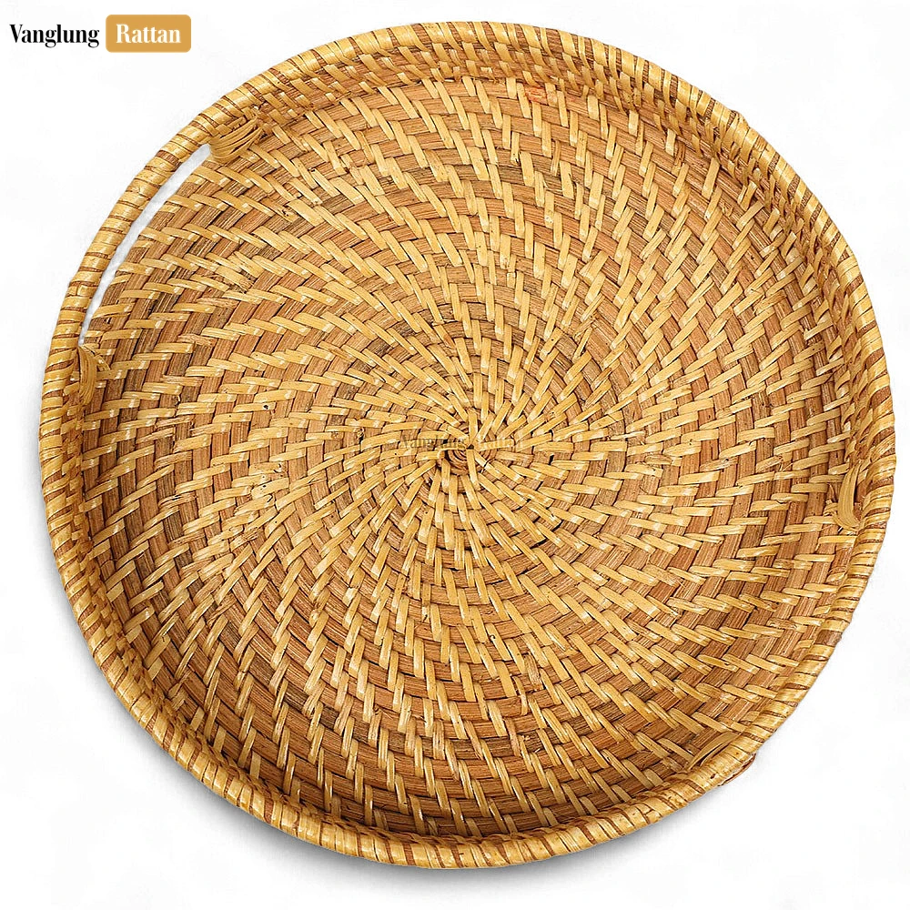 Brown Round High Quality Bamboo Rattan Serving Tray - STRO021001 - 🌿 Product Specifications