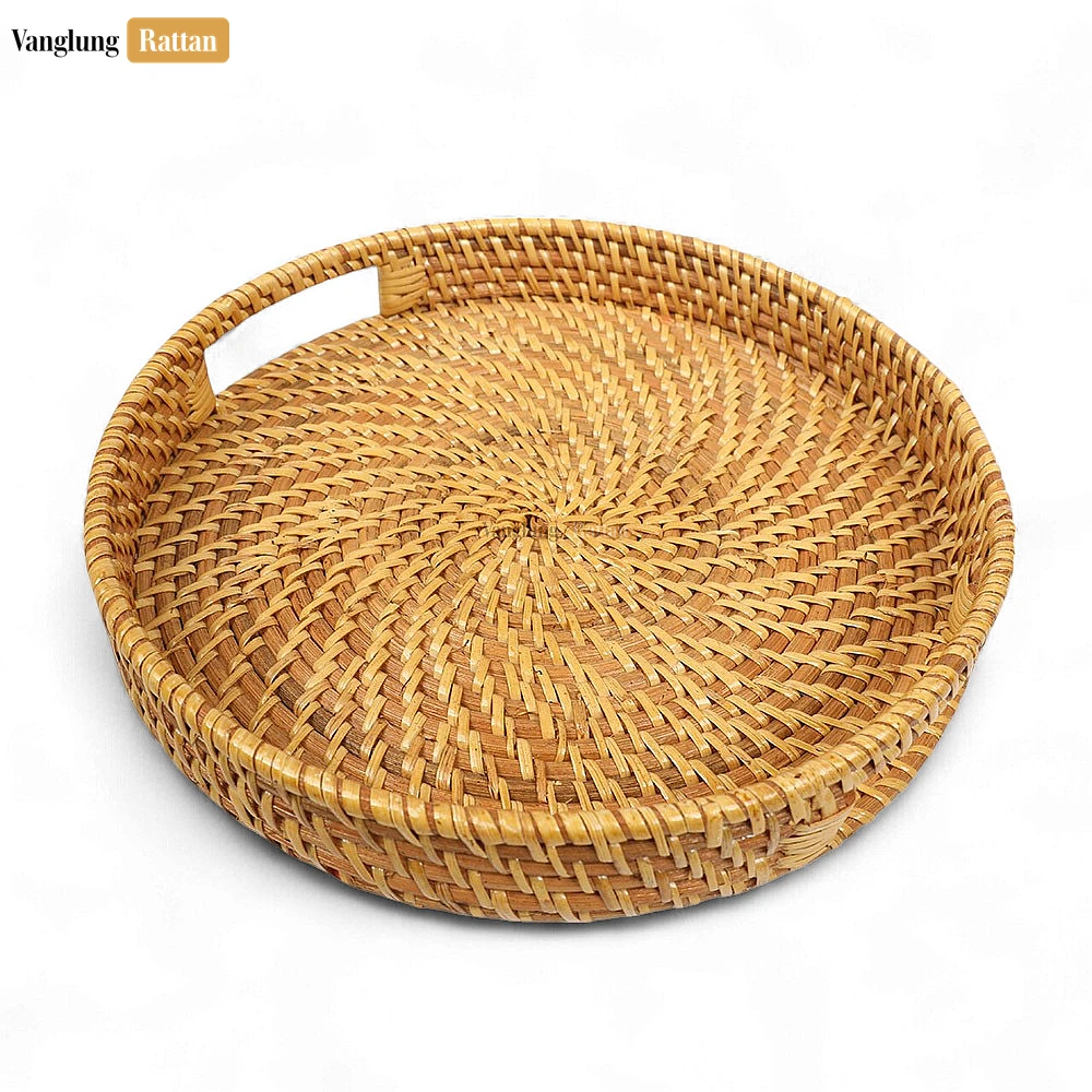 Brown Round High Quality Bamboo Rattan Serving Tray - STRO021001 - 🏠 Applications & Uses