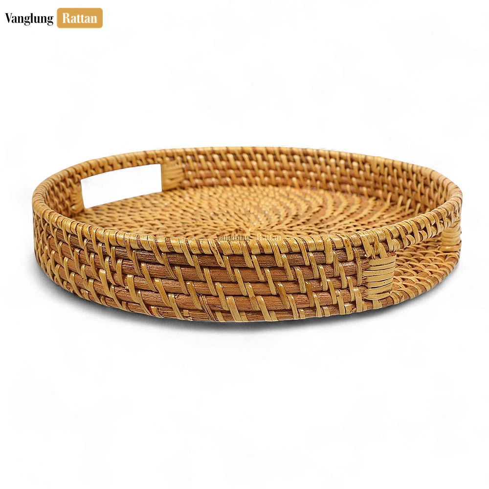 Brown Round High Quality Bamboo Rattan Serving Tray - STRO021001 - ✨ Product Highlights