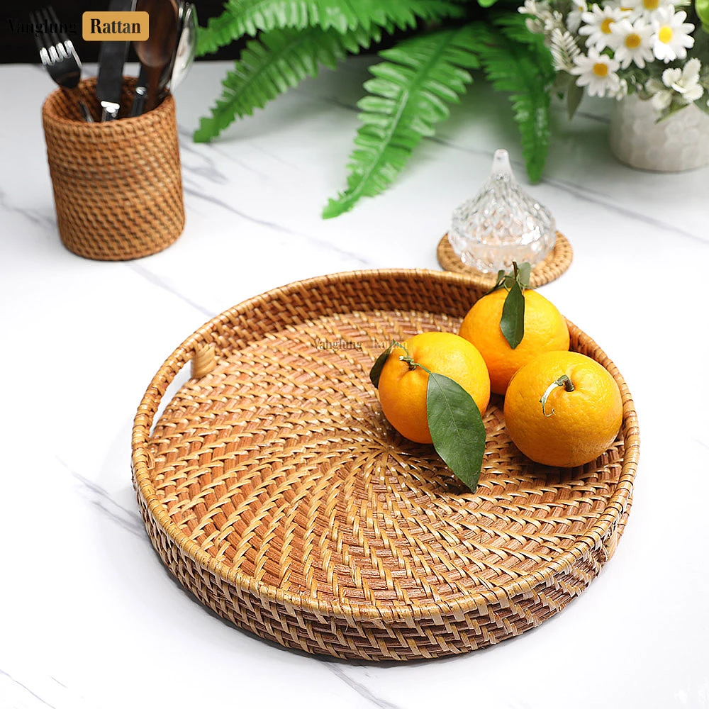 Brown Round High Quality Bamboo Rattan Serving Tray - STRO021001 - How do I clean and maintain my bamboo rattan serving tray?