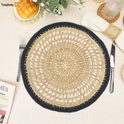 Handwoven Mesh Black Round Seagrass Placemat for Dinner Decoration - UP092005-2.webp
