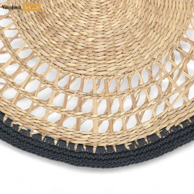 Handwoven Mesh Black Round Seagrass Placemat for Dinner Decoration - UP092005-3.webp
