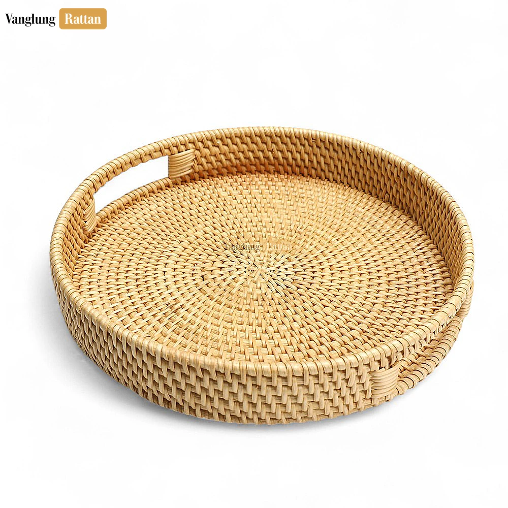 Gray Handle Round Bamboo Rattan Serving Tray - STRO011011 - 🌿 Product Highlights