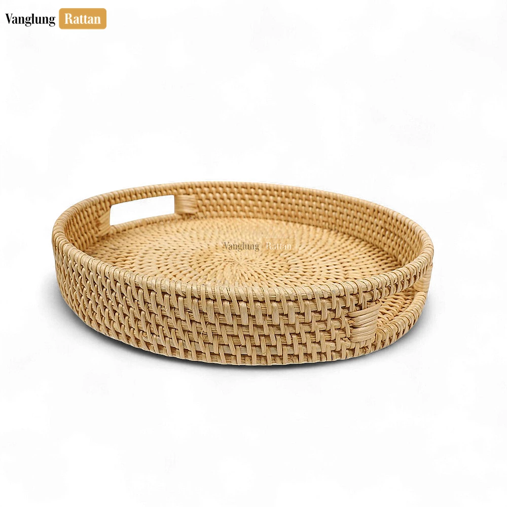 Gray Handle Round Bamboo Rattan Serving Tray - STRO011011 - 💯 Why Choose VanglungRattan