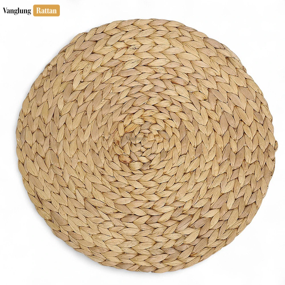 Light Brown Water Hyacinth Herringbone Pattern Placemats - Round Woven Dinner & Table Decoration - UP081001 - Light Brown Water Hyacinth Herringbone Pattern Placemats - Round Woven Dinner & Table Decoration