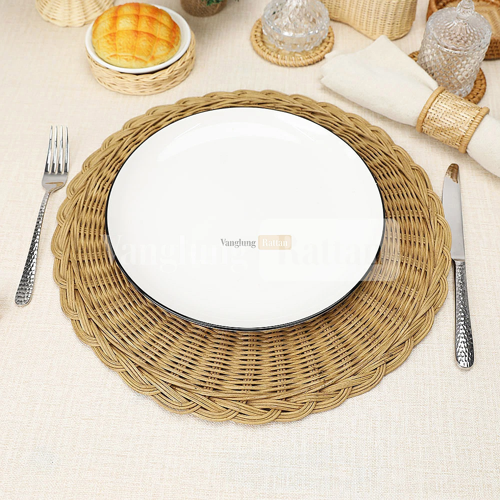 Natural Brown Handwoven Round Core Rattan Placemat for Dinner Decoration - UP054005 - 🌿 Product Details