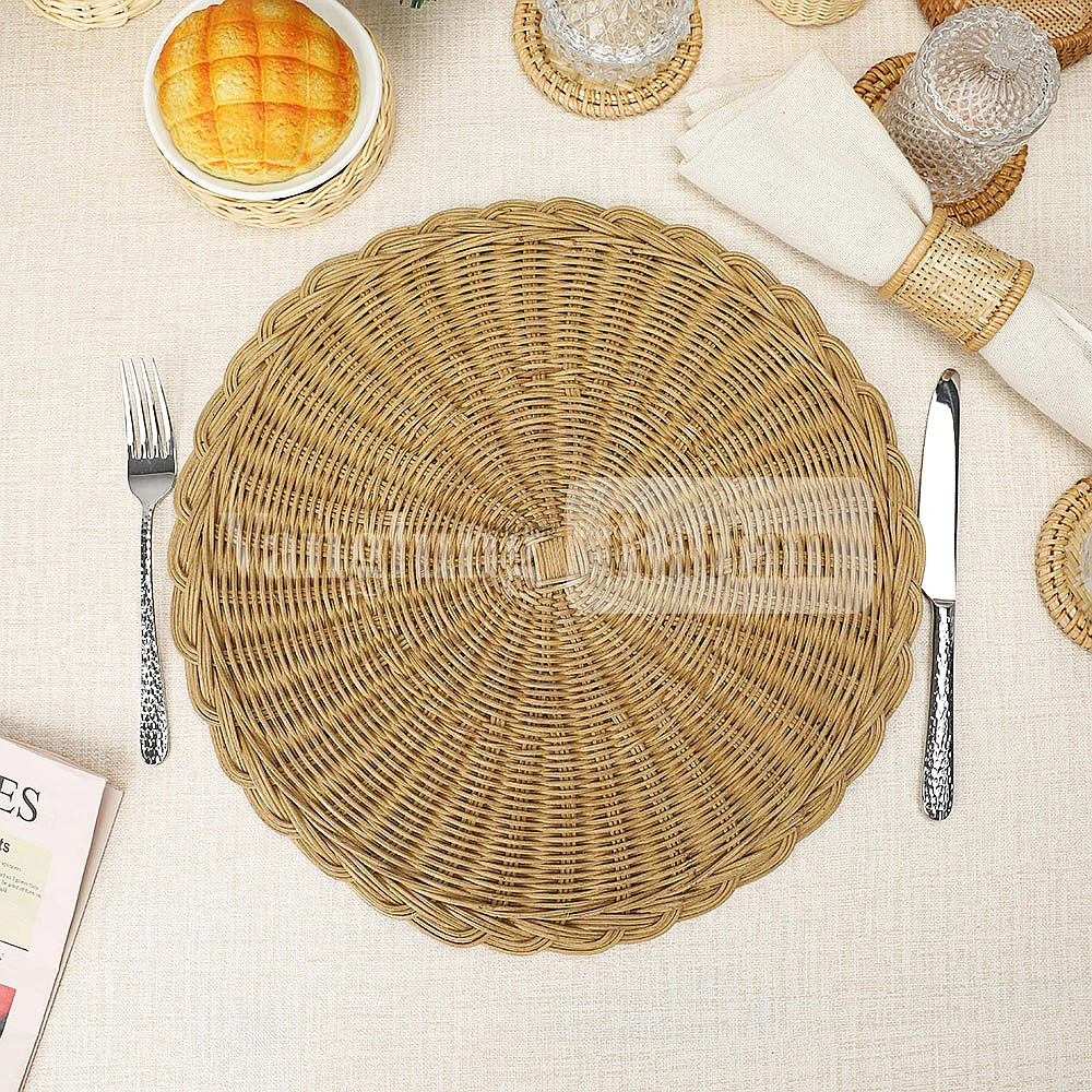 Natural Brown Handwoven Round Core Rattan Placemat for Dinner Decoration - UP054005 - 🏠 Applications