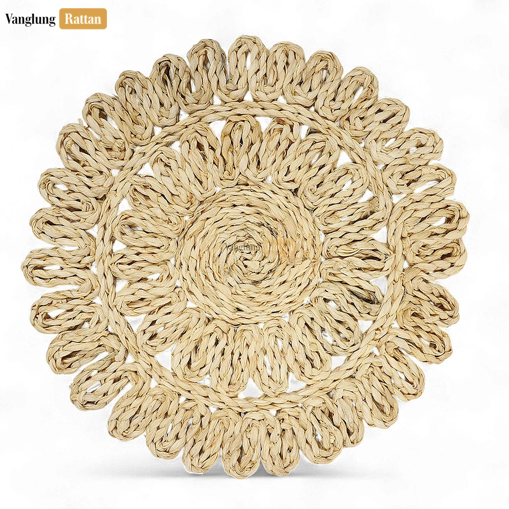 Natural Handwoven Water Hyacinth Placemat - Floral Herringbone Design for Decoration - UP081007-1 - Natural Handwoven Water Hyacinth Placemat - Floral Herringbone Design for Decoration