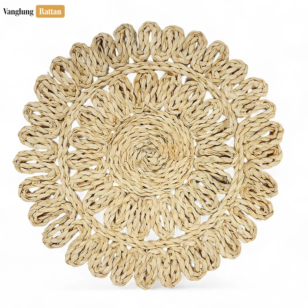Natural Handwoven Water Hyacinth Placemat - Floral Herringbone Design for Decoration - UP081007-1 - ✨ Product Highlights
