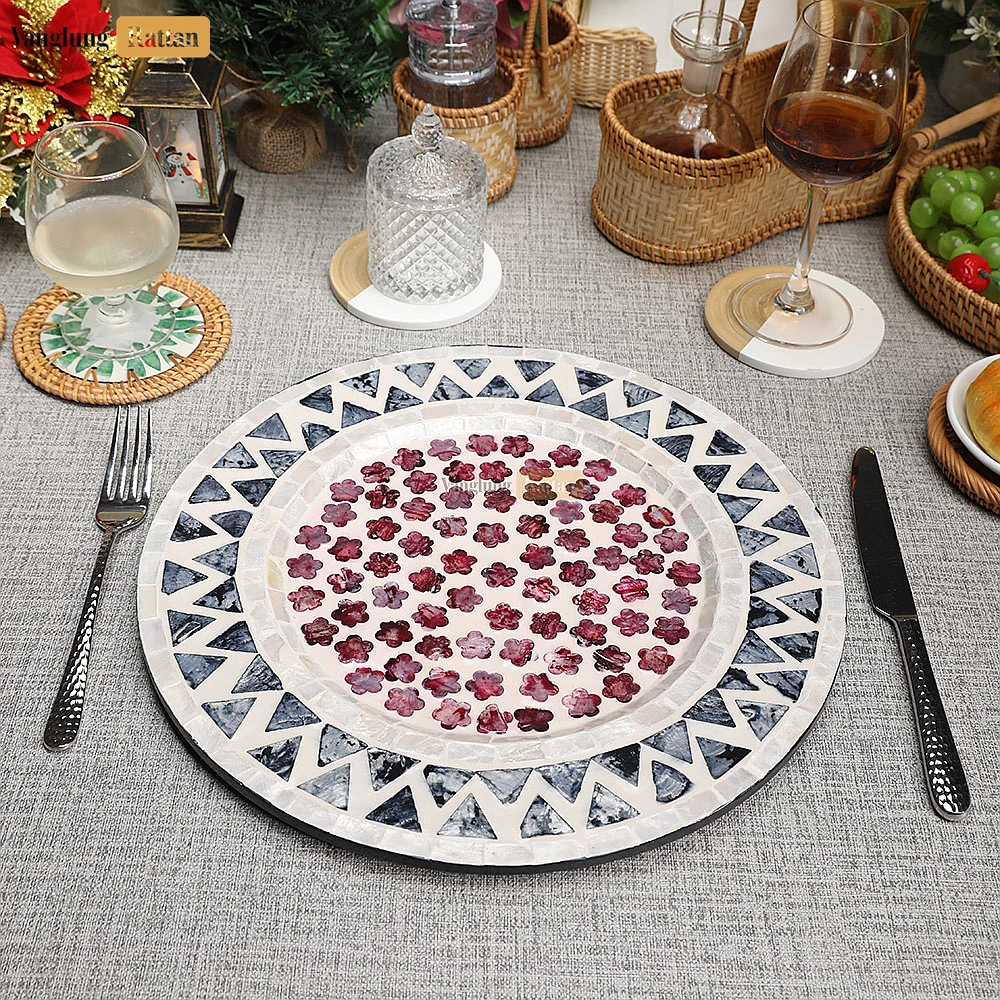 Pink Floral Mother of Pearl Mosaic Charger Plate - UP06KT1002 - 🏆 Product Highlights