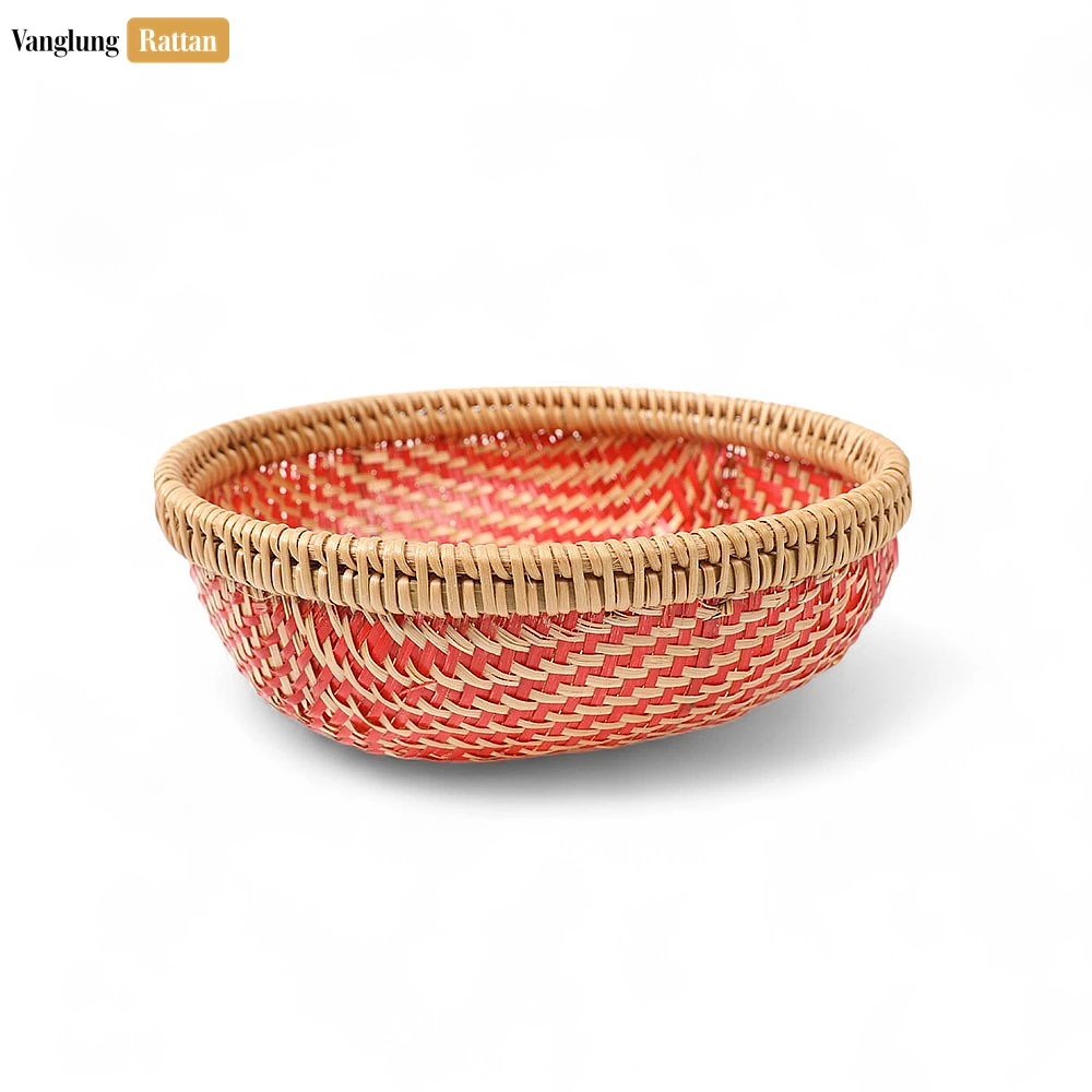 Round Woven Fruit Serving Bowl with Red and Natural Weave - TW05BL008 - 🌿 Product Details