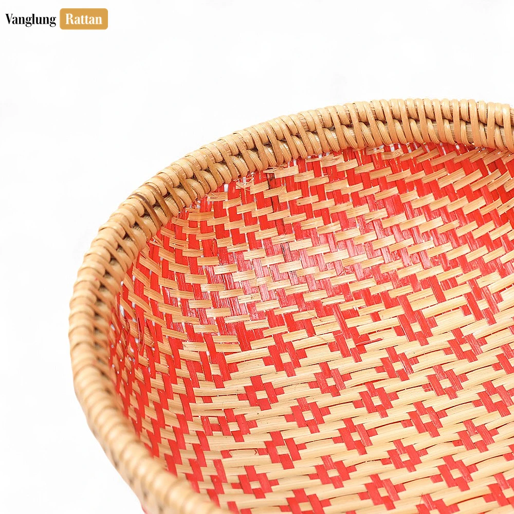 Round Woven Fruit Serving Bowl with Red and Natural Weave - TW05BL008 - 🍎 Applications