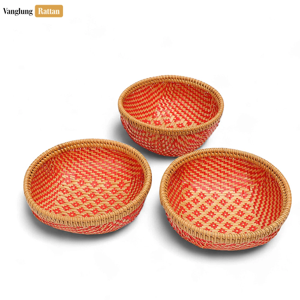 Round Woven Fruit Serving Bowl with Red and Natural Weave - TW05BL008 - 🏆 Why Choose VanglungRattan
