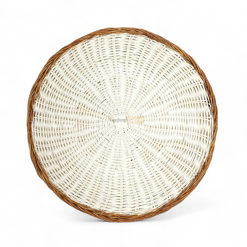 White Wash High Quality Handwoven Round Core Rattan Placemat - UP054006 - White Wash High Quality Handwoven Round Core Rattan Placemat - UP054006