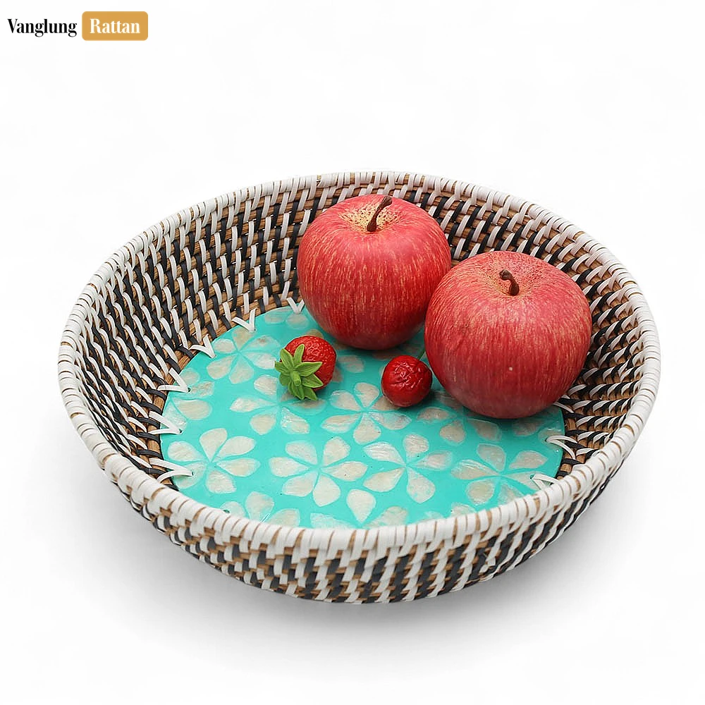 Aqua Bloom Inlaid Mother of Pearl Rattan Serving Bowl - TW02BL0018F1-1.webp