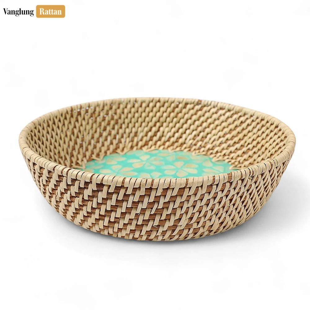 Aqua Floral Inlay Rattan Mother of Pearl Serving Bowl - TW02BL0018F2 - 🌊 Product Details
