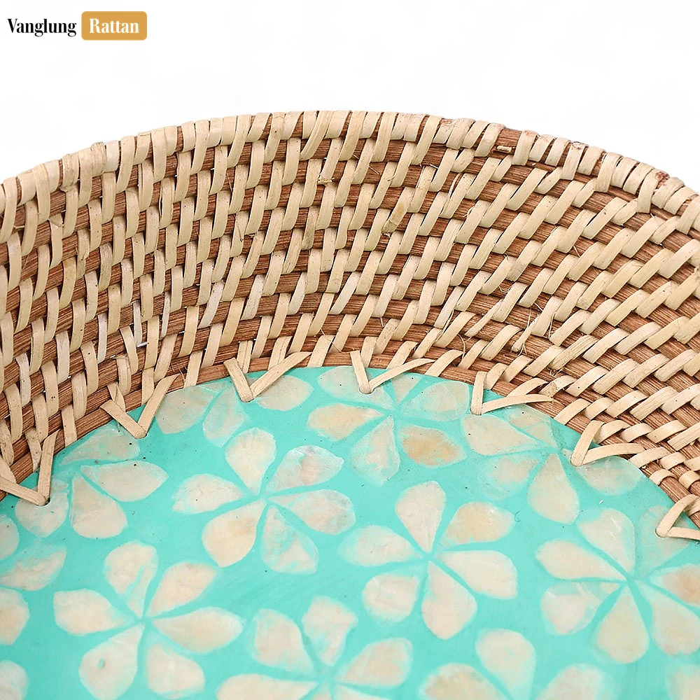 Aqua Floral Inlay Rattan Mother of Pearl Serving Bowl - TW02BL0018F2 - ✨ Product Highlights