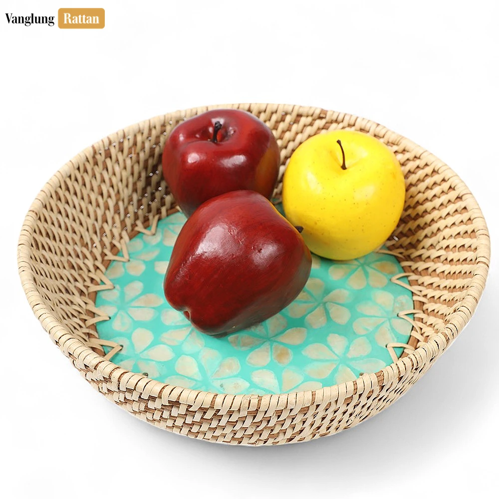 Aqua Floral Inlay Rattan Mother of Pearl Serving Bowl - TW02BL0018F2 - 🌟 Why Choose VanglungRattan