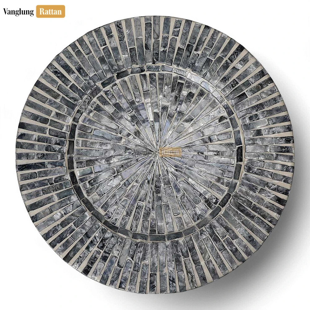 Charcoal Grey Mother of Pearl Mosaic Charger Plate - UP06KT1008 - Charcoal Grey Mother of Pearl Mosaic Charger Plate - Elegant Handcrafted Dining Accessory