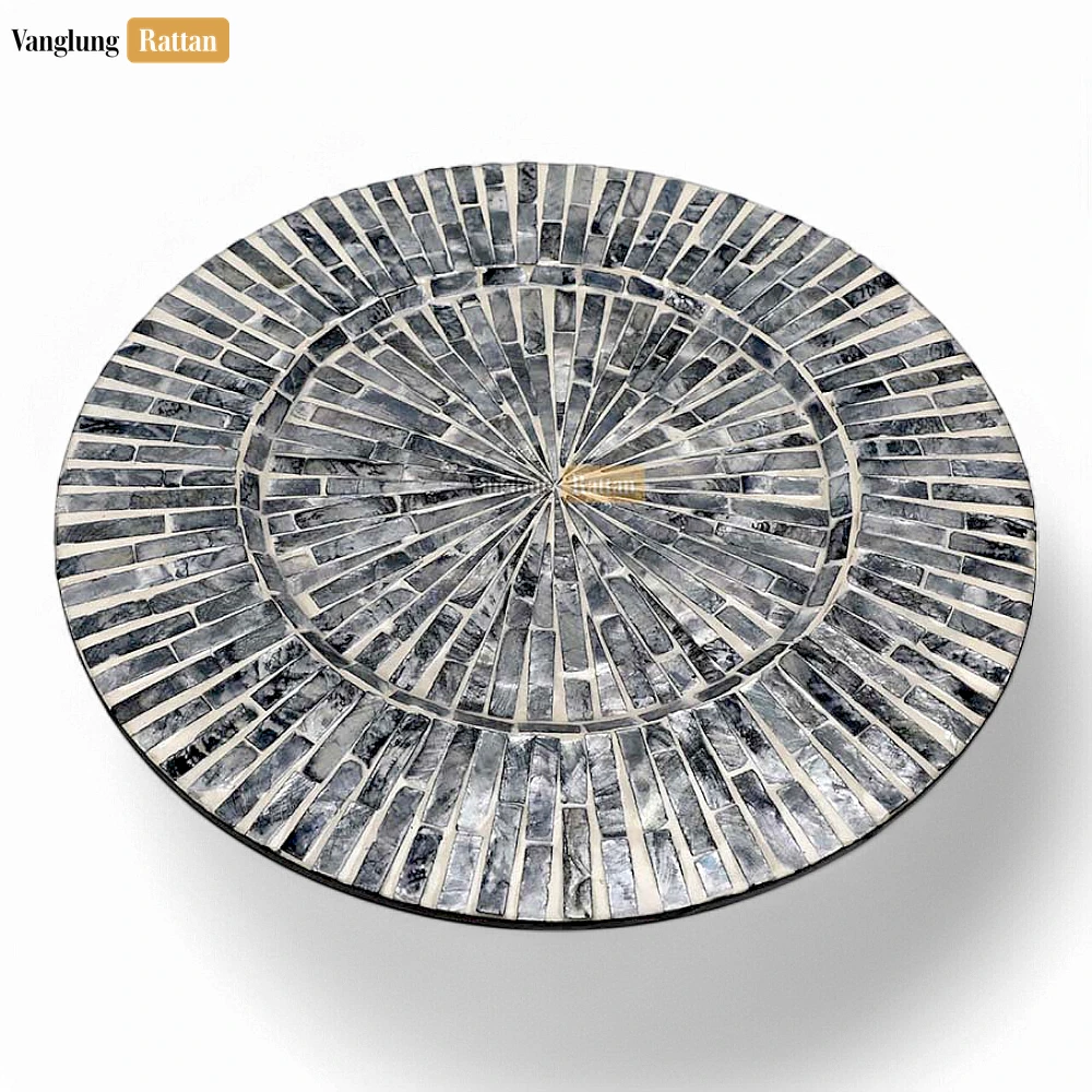 Charcoal Grey Mother of Pearl Mosaic Charger Plate - UP06KT1008 - 🏠 Applications