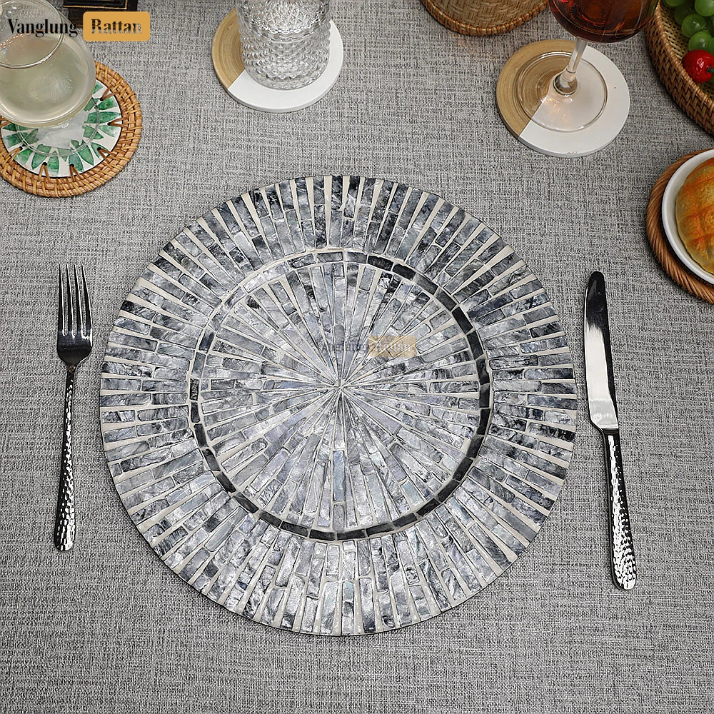 Charcoal Grey Mother of Pearl Mosaic Charger Plate - UP06KT1008 - ✨ Product Highlights