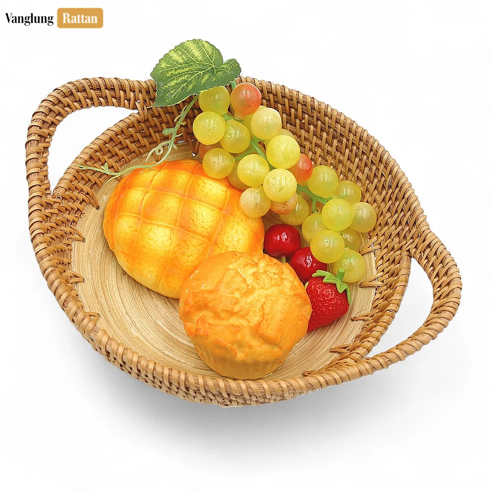 Natural Handicraft Straw Bamboo Rattan Serving Bowl with Handles - TW01BL0012 - Natural Handicraft Straw Bamboo Rattan Serving Bowl with Handles - TW01BL0012