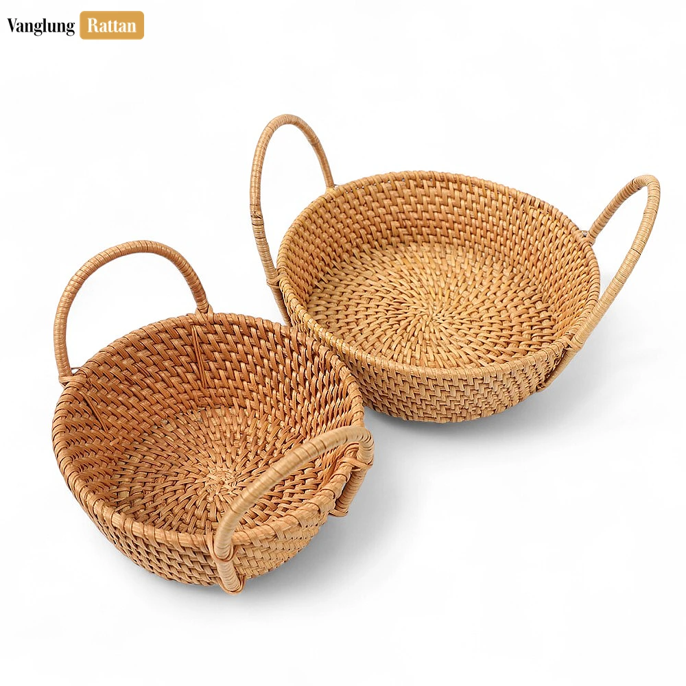 Natural Handwoven Straw Rattan Serving Bowl with Handles - TW01BL0002 - Natural Handwoven Straw Rattan Serving Bowl with Handles - TW01BL0002