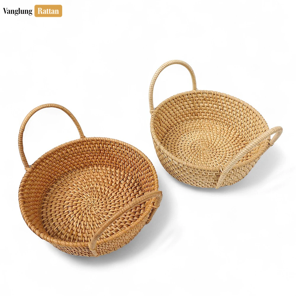 Natural Round Wicker Straw Rattan Serving Bowl with Handles - TW01BL0002T - Natural Round Wicker Straw Rattan Serving Bowl with Handles - TW01BL0002T