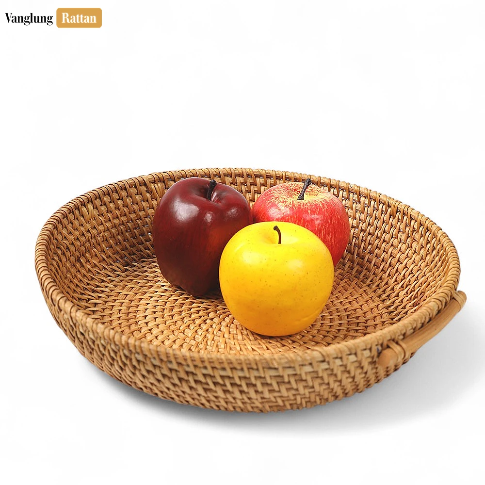 Round Handwoven Natural Green Straw Rattan Serving Bowl with Handle - TW01BL0016 - Round Handwoven Natural Green Straw Rattan Serving Bowl with Handle - TW01BL0016