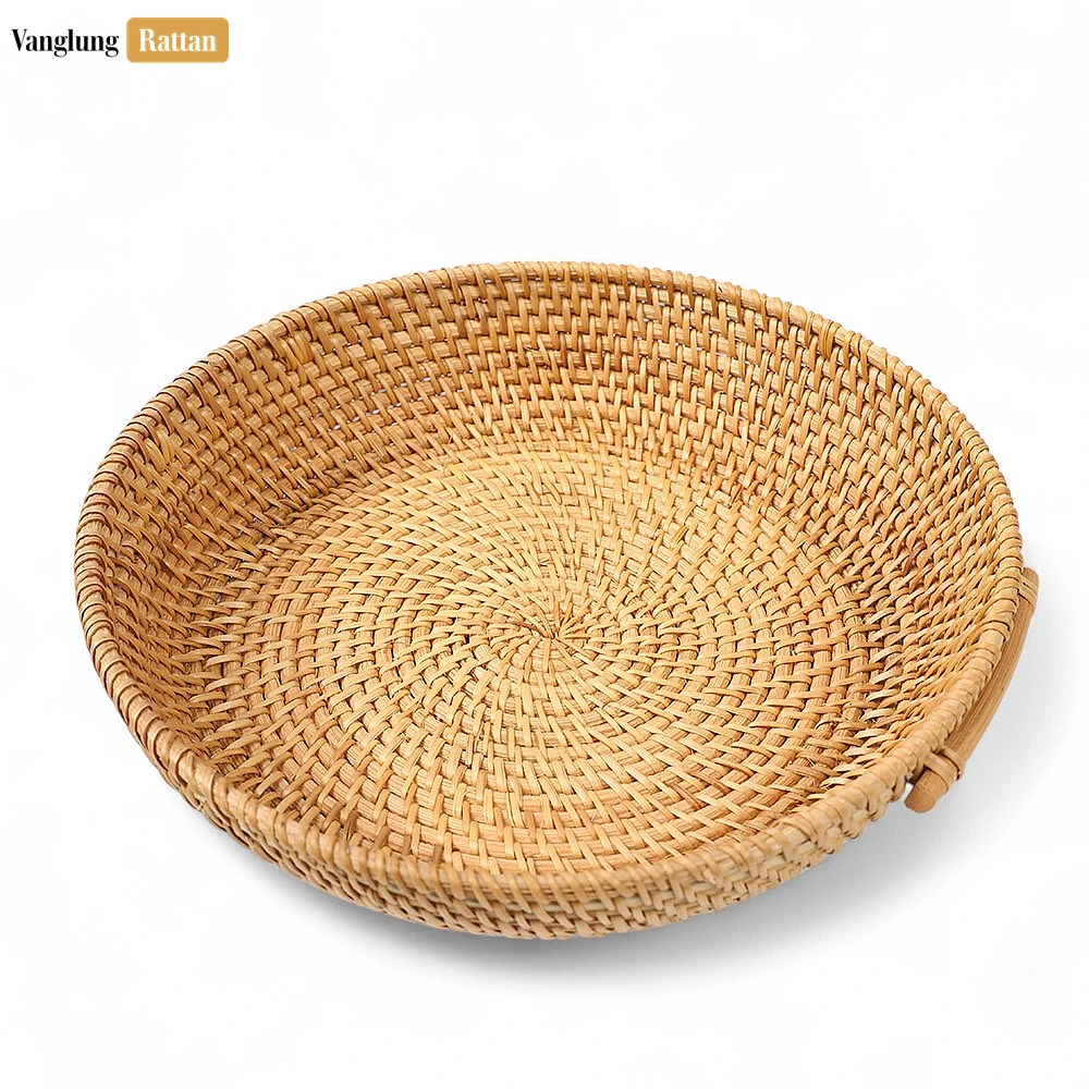Round Handwoven Natural Green Straw Rattan Serving Bowl with Handle - TW01BL0016 - 🌿 Product Details