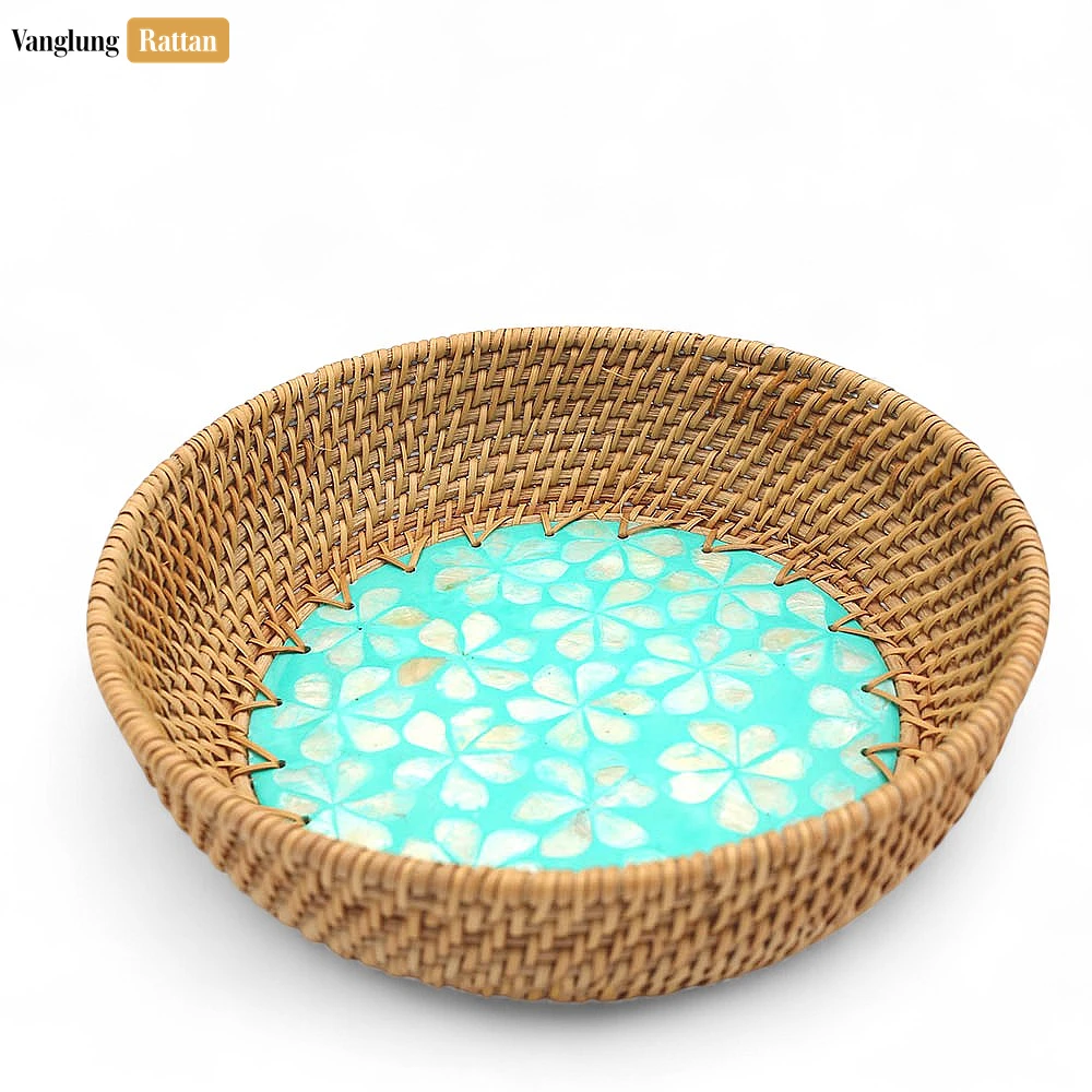 Round Mother of Pearl Inlaid Straw Rattan Serving Bowl - TW01BL0019 - 🌿 Product Details