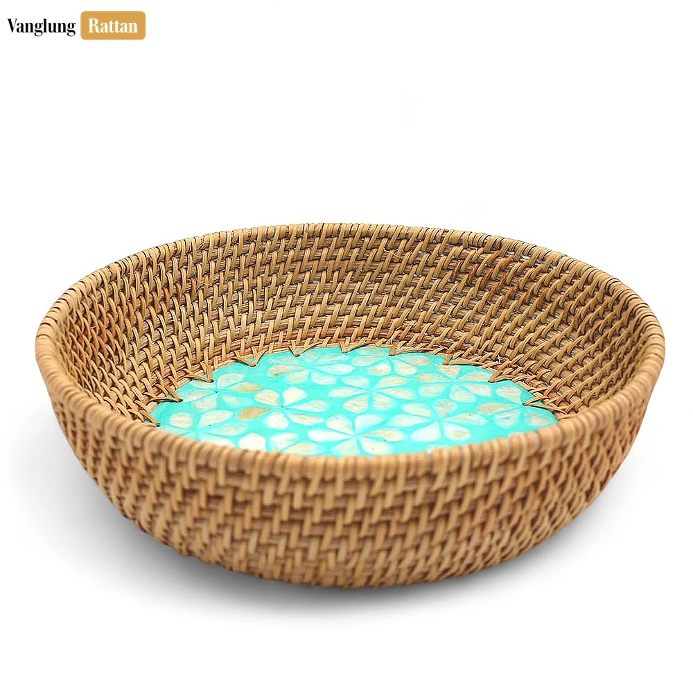 Round Mother of Pearl Inlaid Straw Rattan Serving Bowl - TW01BL0019 - 🏠 Applications