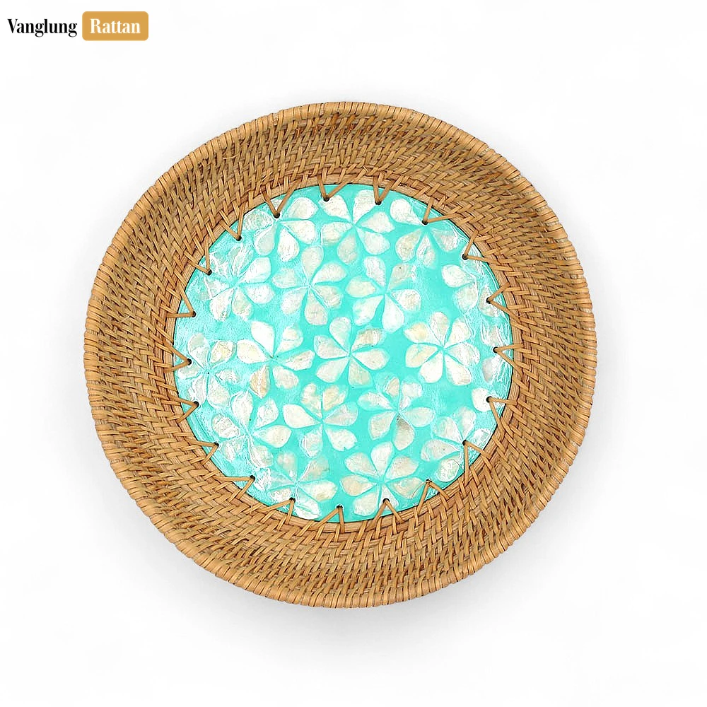 Round Mother of Pearl Inlaid Straw Rattan Serving Bowl - TW01BL0019 - ✨ Product Highlights