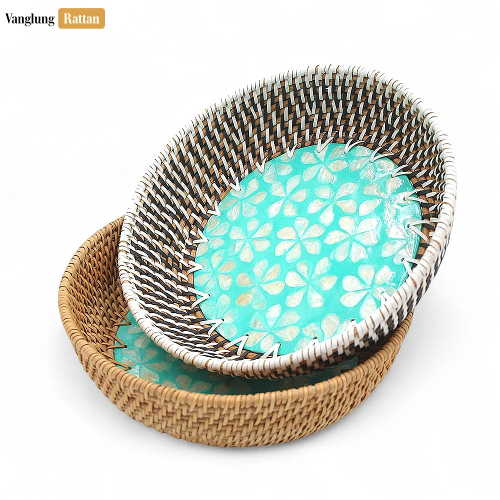 Round Mother of Pearl Inlaid Straw Rattan Serving Bowl - TW01BL0019 - How should I clean and maintain my rattan serving bowl?
