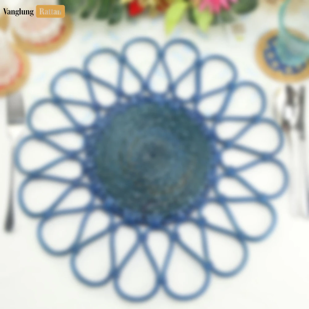 Blue Scalloped Flower Handwoven Bamboo Rattan Placemat with Spiral Weave - UP054038 - 🎯 Applications