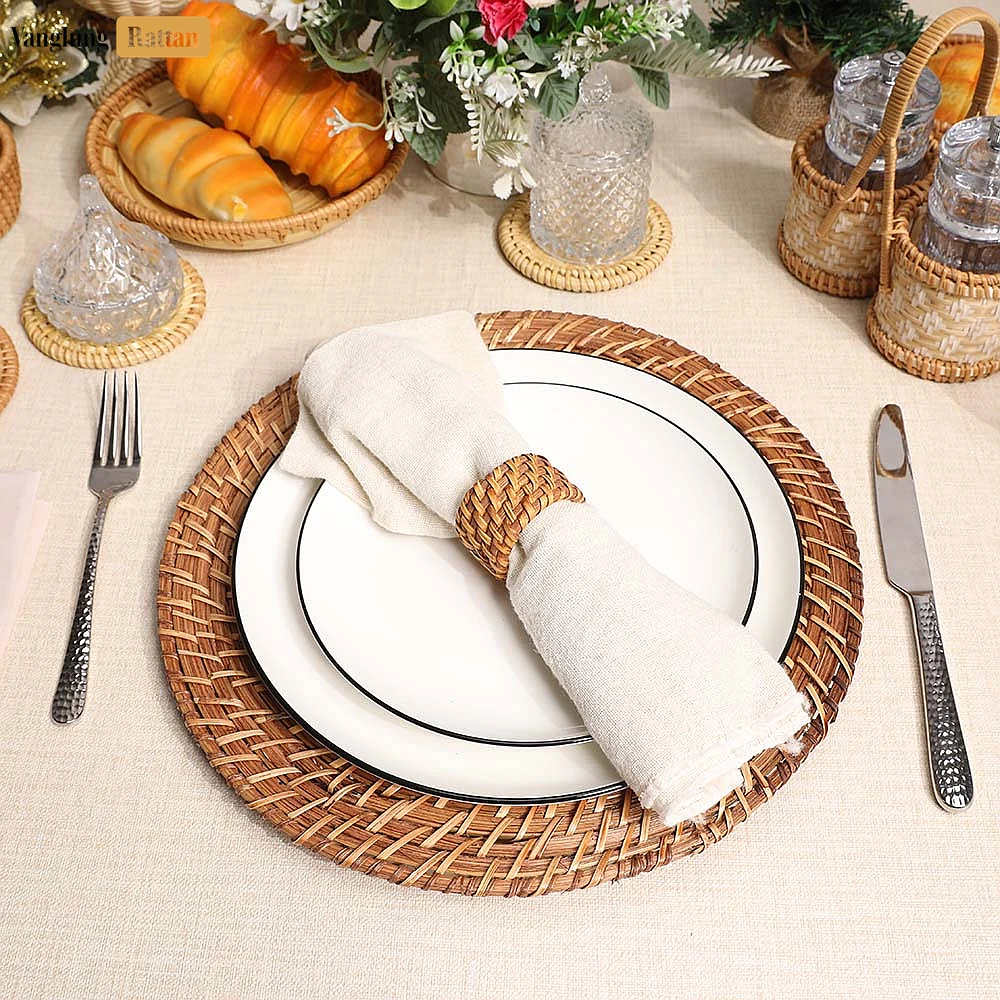 Brown Handmade Rustic Basketweave Full Rattan Napkin Ring - TW021001-B - 🎯 Applications