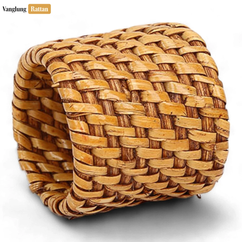 Brown Handmade Rustic Basketweave Full Rattan Napkin Ring - TW021001-B-H5 - 🌿 Brown Handmade Rustic Basketweave Full Rattan Napkin Ring - TW021001-B-H5