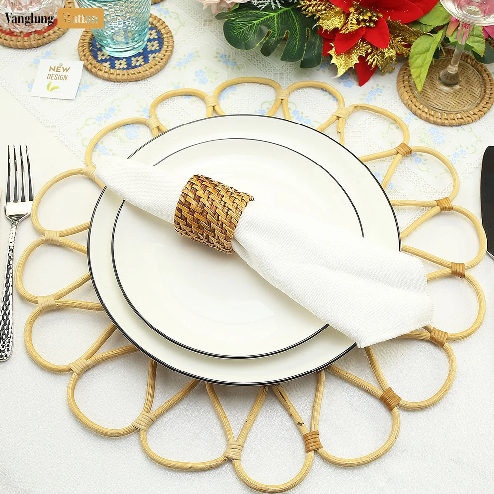 Brown Handmade Rustic Basketweave Full Rattan Napkin Ring - TW021001-B-H5 - 🍽️ Applications