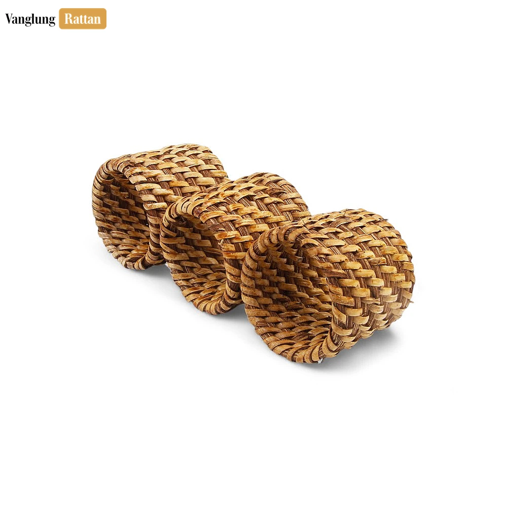 Brown Handmade Rustic Basketweave Full Rattan Napkin Ring - TW021001-B-H5 - 🏆 Why Choose VanglungRattan
