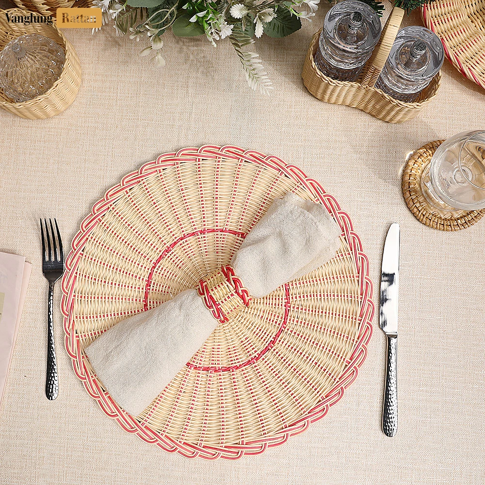 Coastal Red Handwoven Napkin Ring - TW031001-R - Q: How do I clean and maintain my rattan napkin rings?