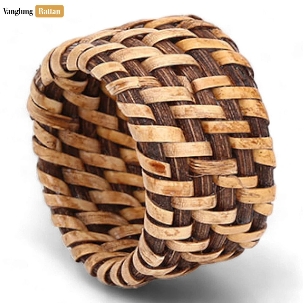 Dark Brown Handmade Rustic Basketweave Full Rattan Napkin Ring - TW021001-DB - 🌿 Dark Brown Handmade Rustic Basketweave Full Rattan Napkin Ring - TW021001-DB